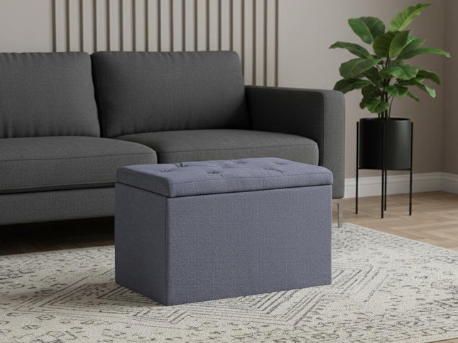 17" Dark Gray Linen Tufted Storage Ottoman
