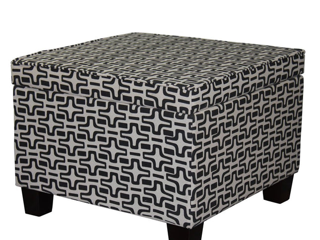 25" Black And White Polyester Blend And Black Geometric Storage