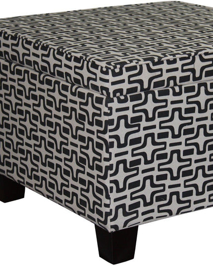 25" Black And White Polyester Blend And Black Geometric Storage