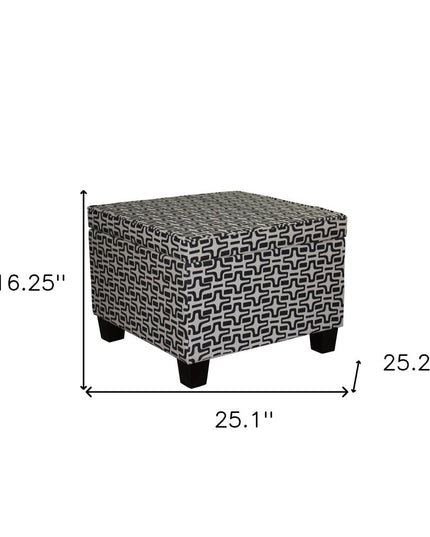 25" Black And White Polyester Blend And Black Geometric Storage
