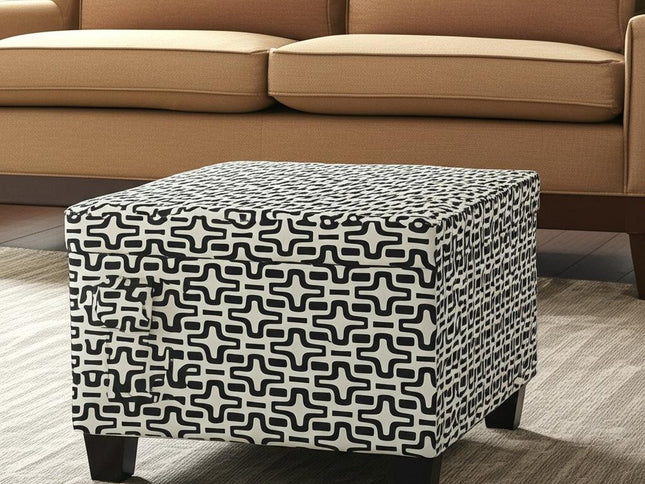 25" Black And White Polyester Blend And Black Geometric Storage