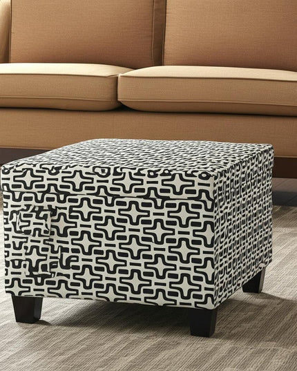 25" Black And White Polyester Blend And Black Geometric Storage
