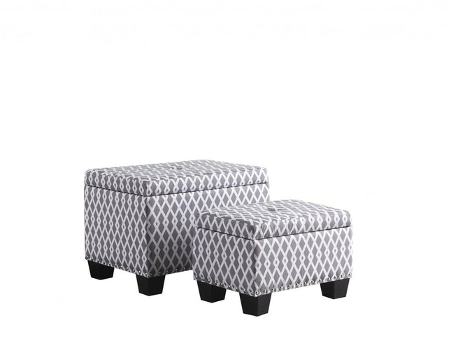 17" Gray White Black Gray and White Fabric Tufted Storage Ottoman