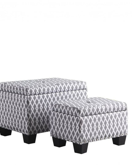 17" Gray White Black Gray and White Fabric Tufted Storage Ottoman
