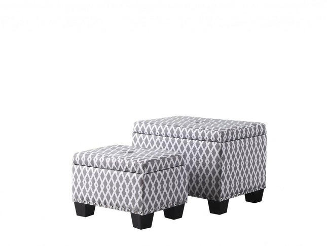 17" Gray White Black Gray and White Fabric Tufted Storage Ottoman