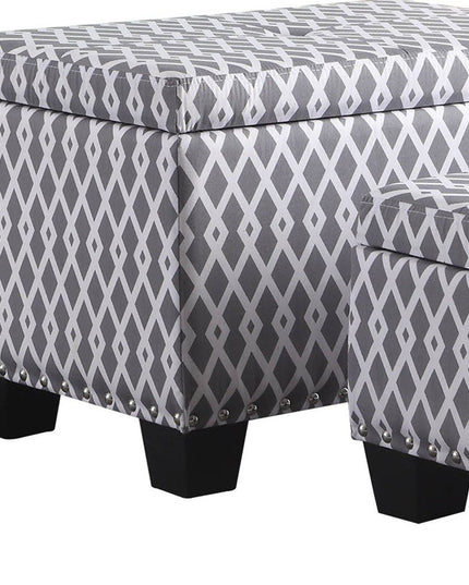 17" Gray White Black Gray and White Fabric Tufted Storage Ottoman