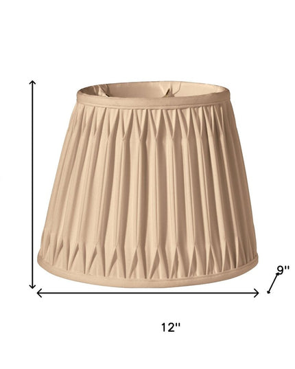 12" Vintage Gold Oval Smocked Pleat Shantung Lampshade