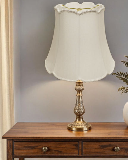 18" White Empire Slanted Cylinder Scroll Edge Silk Lampshade