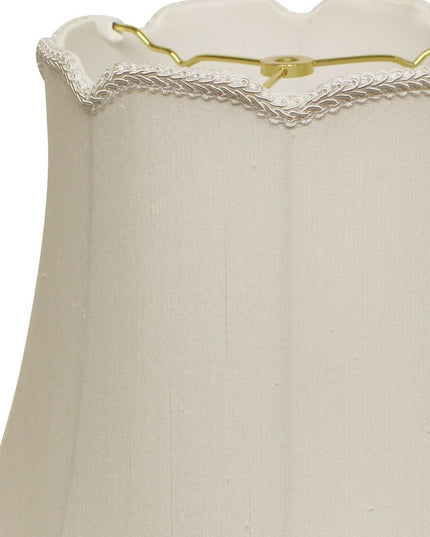 18" White Empire Slanted Cylinder Scroll Edge Silk Lampshade