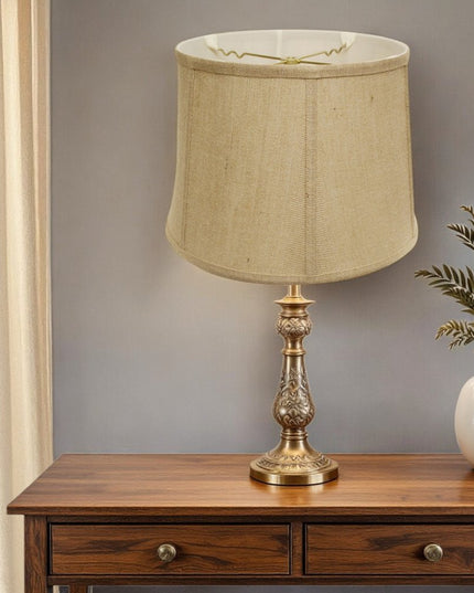 17" Golden Fiber Throwback Drum Burlap Lampshade