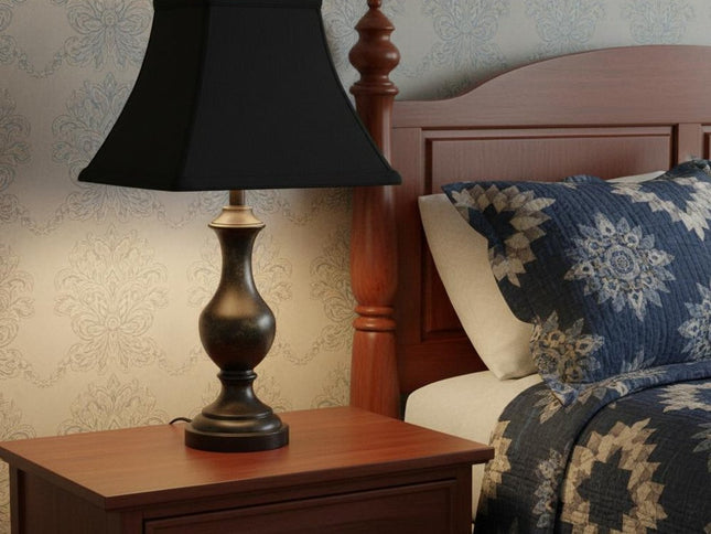 Black Shantung Silk Print Square Lamp Shade