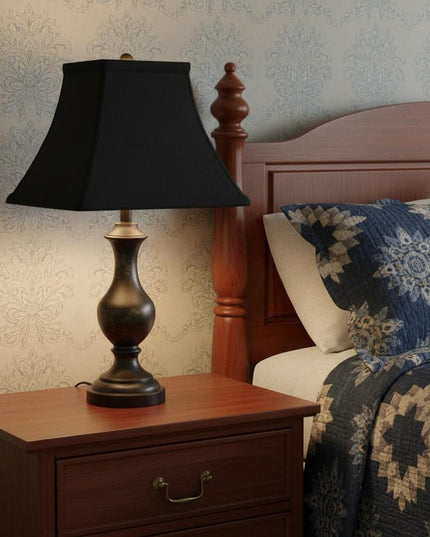 Black Shantung Silk Print Square Lamp Shade