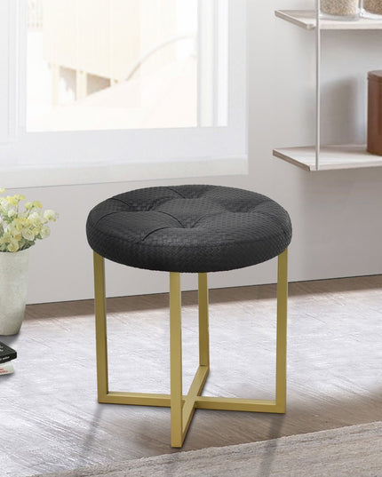 16" Gold Faux Leather Tufted Footstool