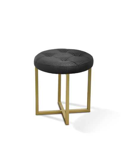 16" Gold Faux Leather Tufted Footstool