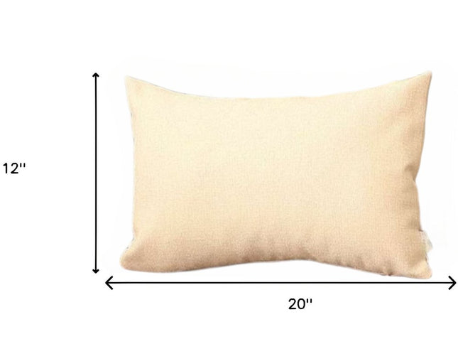 Set of Two 12" X 20" Ivory Fabric Lumbar Throw Pillows