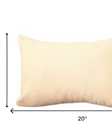 Set of Two 12" X 20" Ivory Fabric Lumbar Throw Pillows