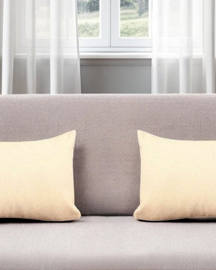 Set of Two 12" X 20" Ivory Fabric Lumbar Throw Pillows