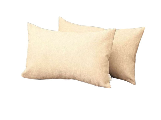 Set of Two 12" X 20" Ivory Fabric Lumbar Throw Pillows