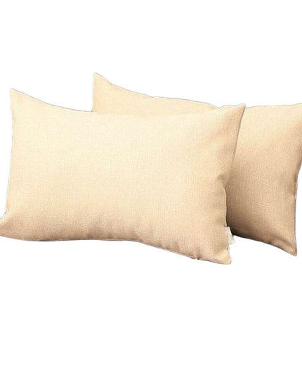 Set of Two 12" X 20" Ivory Fabric Lumbar Throw Pillows