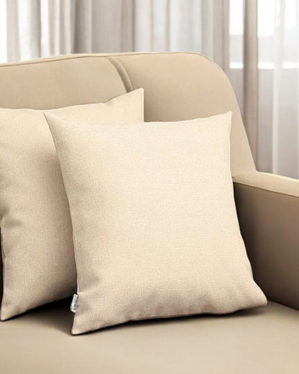 Set of Two 18" Ivory Fabric Throw Pillows