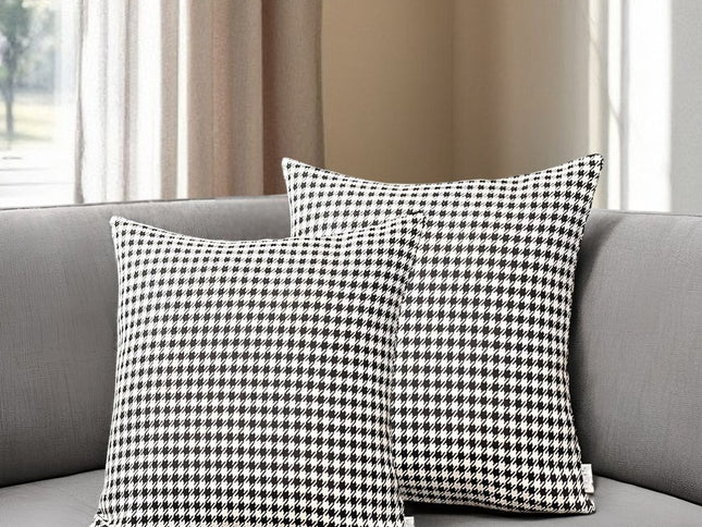 Set of Two 18" Black and White Houndstooth Fabric Throw Pillows