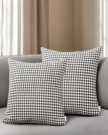 Set of Two 18" Black and White Houndstooth Fabric Throw Pillows