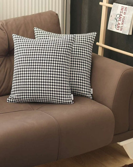 Set of Two 18" Black and White Houndstooth Fabric Throw Pillows