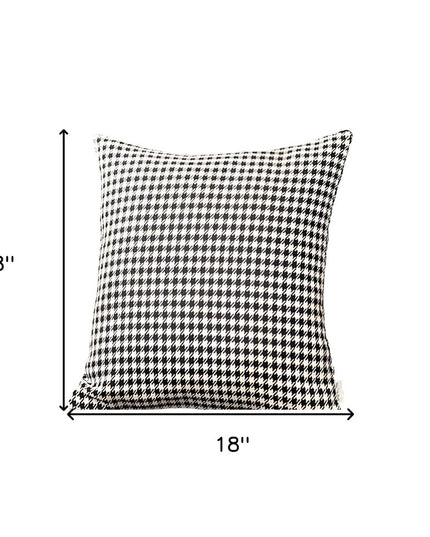 Set of Two 18" Black and White Houndstooth Fabric Throw Pillows