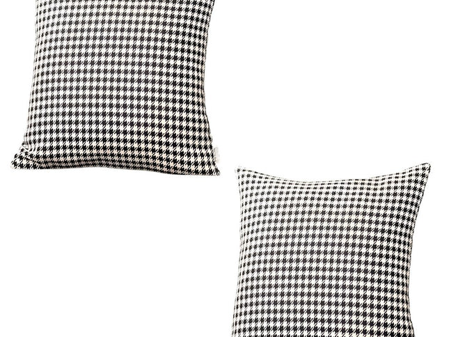 Set of Two 18" Black and White Houndstooth Fabric Throw Pillows