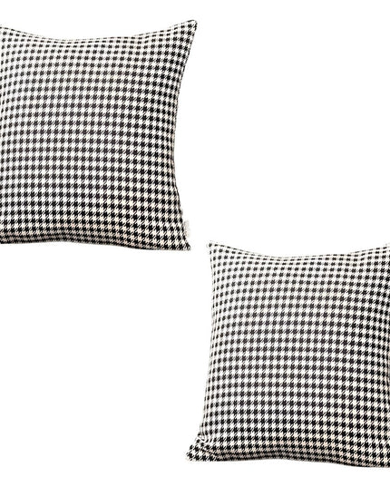 Set of Two 18" Black and White Houndstooth Fabric Throw Pillows