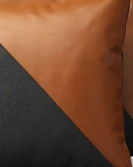 Set of Two 18" Brown And Black Faux Leather And Fabric Throw Pillows