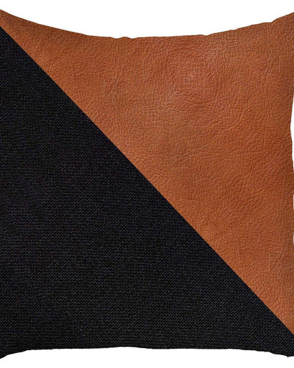 Set of Two 18" Brown And Black Faux Leather And Fabric Throw Pillows