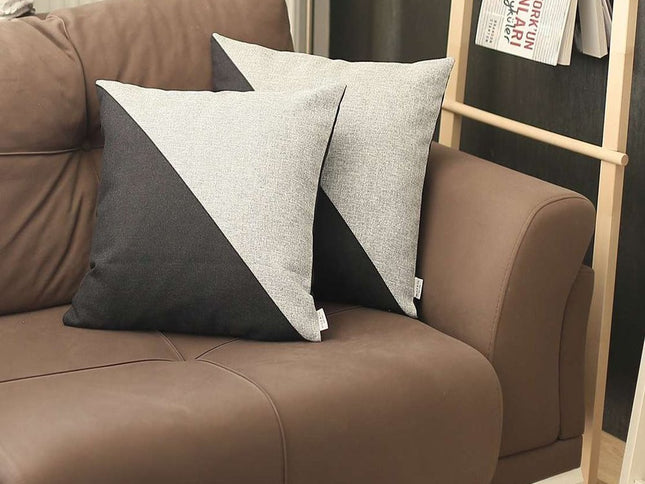 Set Of Two 18" X 18" Grey And Black Geometric Zippered Handmade Polyester Throw Pillow