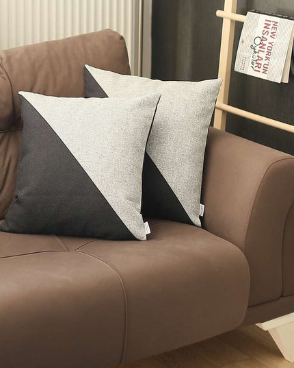 Set Of Two 18" X 18" Grey And Black Geometric Zippered Handmade Polyester Throw Pillow