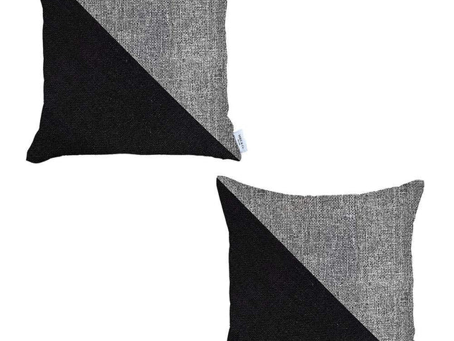 Set Of Two 18" X 18" Grey And Black Geometric Zippered Handmade Polyester Throw Pillow