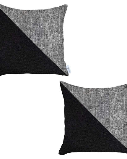 Set Of Two 18" X 18" Grey And Black Geometric Zippered Handmade Polyester Throw Pillow