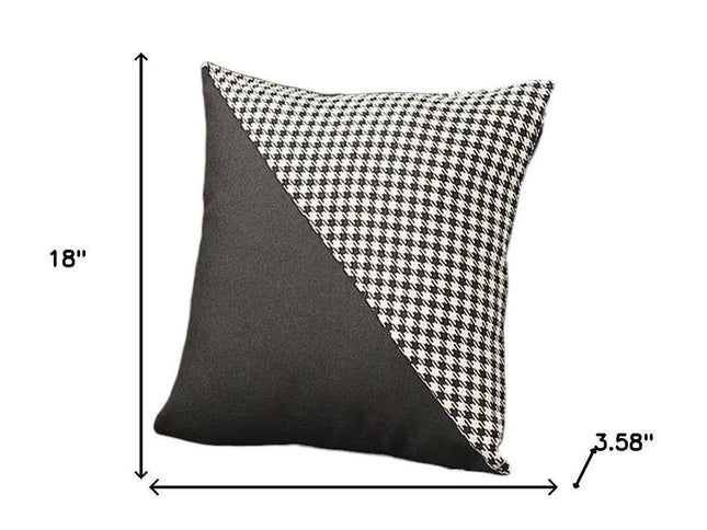 Set Of Two 18" X 18" Black And White Houndstooth Zippered Handmade Polyester Throw Pillow