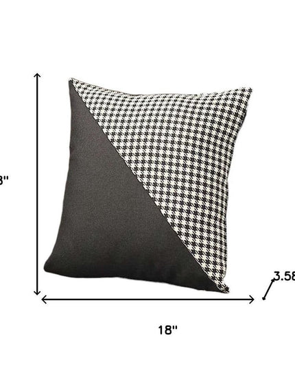 Set Of Two 18" X 18" Black And White Houndstooth Zippered Handmade Polyester Throw Pillow