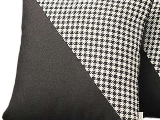 Set Of Two 18" X 18" Black And White Houndstooth Zippered Handmade Polyester Throw Pillow