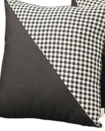 Set Of Two 18" X 18" Black And White Houndstooth Zippered Handmade Polyester Throw Pillow