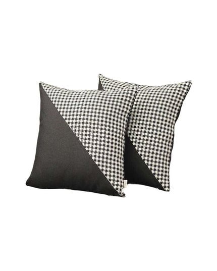 Set Of Two 18" X 18" Black And White Houndstooth Zippered Handmade Polyester Throw Pillow