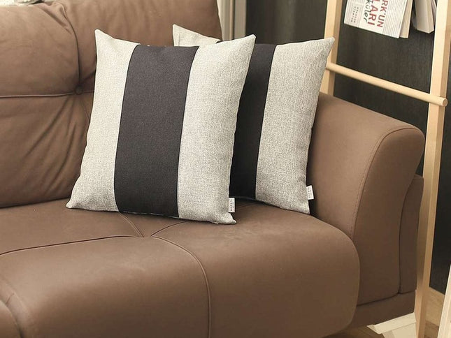 Set Of Two 18" X 18" Grey And Black Geometric Zippered Handmade Polyester Throw Pillow