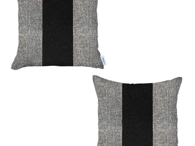 Set Of Two 18" X 18" Grey And Black Geometric Zippered Handmade Polyester Throw Pillow