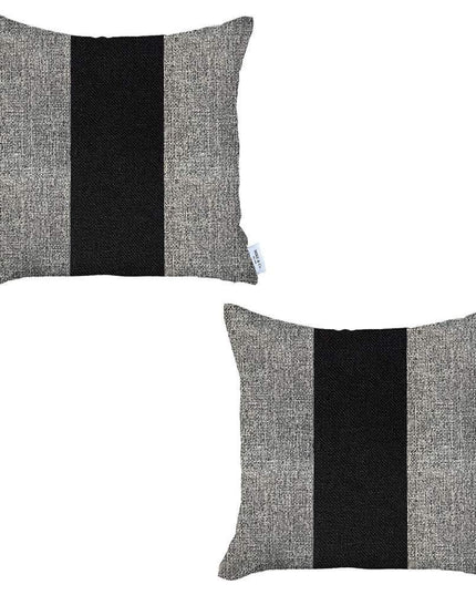 Set Of Two 18" X 18" Grey And Black Geometric Zippered Handmade Polyester Throw Pillow