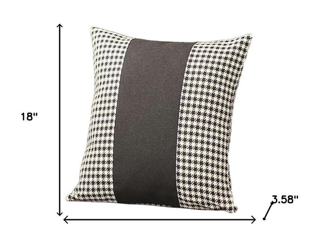 Set Of Two 18" X 18" White And Black Houndstooth Zippered Handmade Polyester Throw Pillow