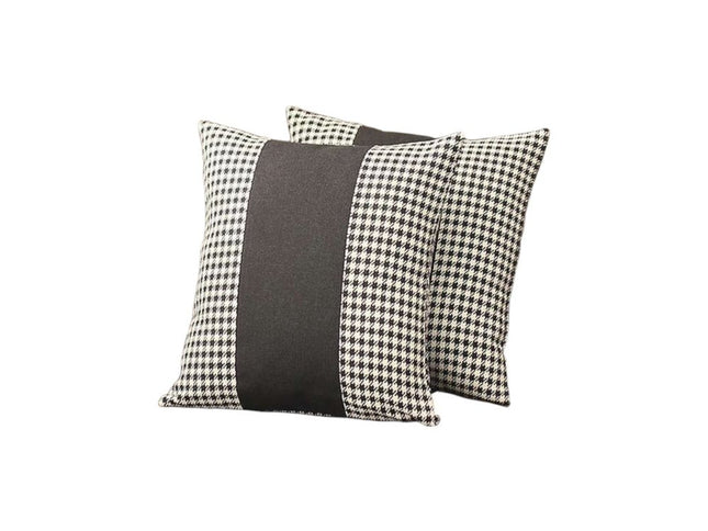 Set Of Two 18" X 18" White And Black Houndstooth Zippered Handmade Polyester Throw Pillow