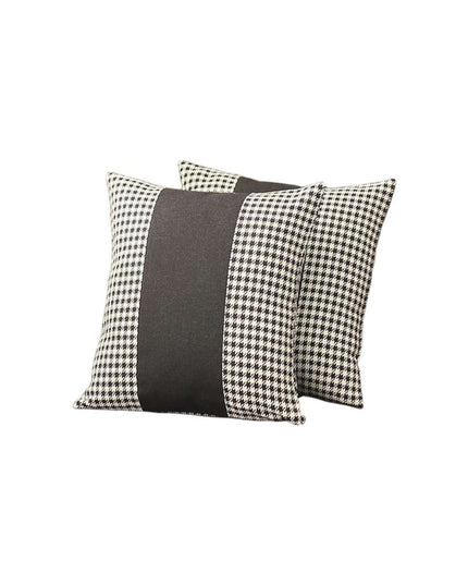 Set Of Two 18" X 18" White And Black Houndstooth Zippered Handmade Polyester Throw Pillow