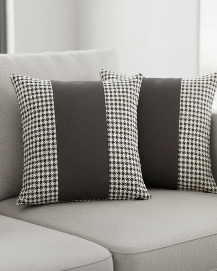 Set Of Two 18" X 18" White And Black Houndstooth Zippered Handmade Polyester Throw Pillow