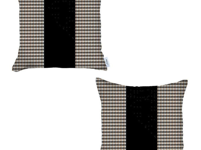 Set Of Two 18" X 18" Brown And Black Houndstooth Zippered Handmade Polyester Throw Pillow