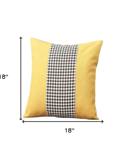 Set of Two 18" Yellow Black and White Houndstooth Fabric Throw Pillows